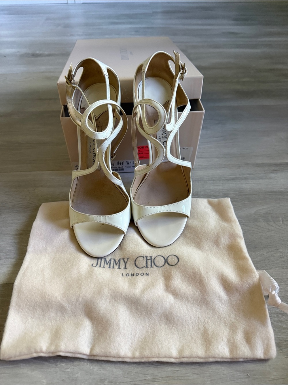 Jimmy Choo Ivory Strappy High Heel Sandals